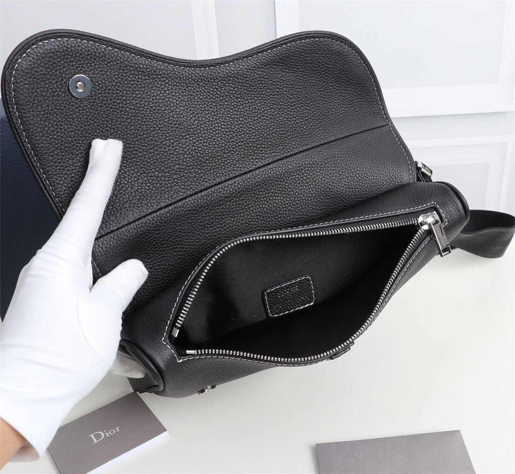 Dior 1ADPO093 Saddle Bag Black Canvas and Smooth Calfskin BB