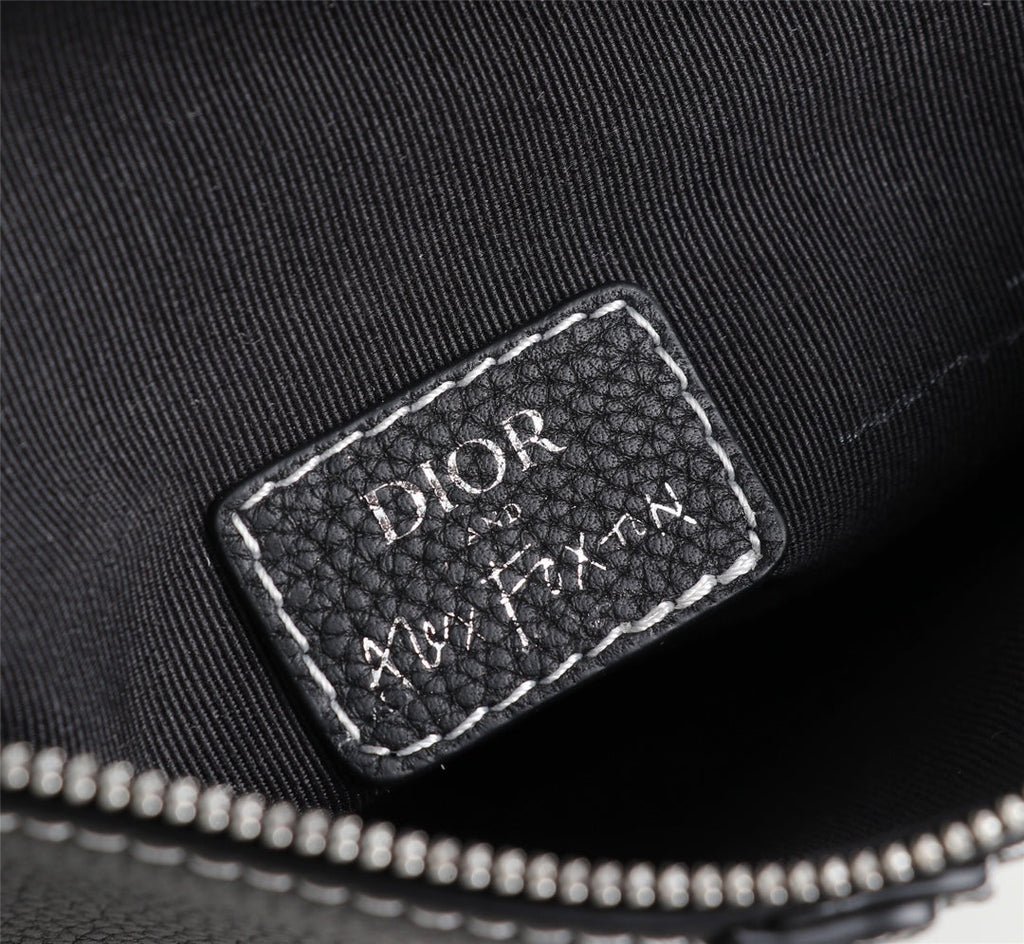 Dior 1ADPO093 Saddle Bag Black Canvas and Smooth Calfskin BB