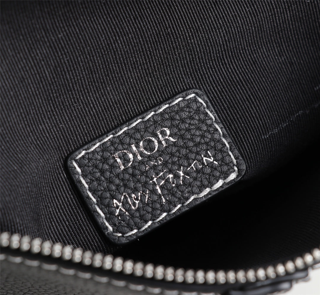 Dior 1ADPO093 Saddle Bag Black Canvas and Smooth Calfskin BB