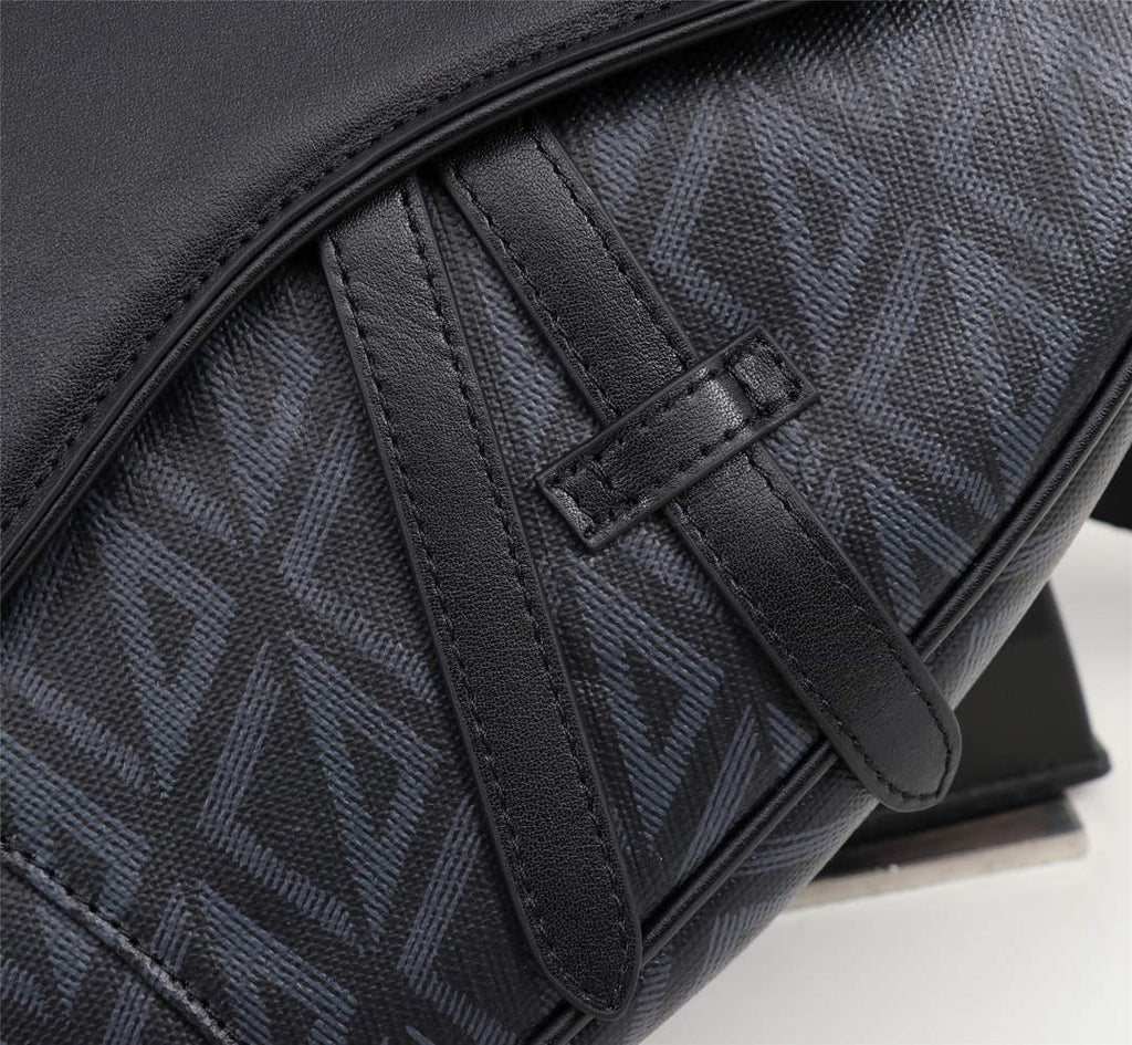 Dior 1ADPO093 Saddle Bag Black CD Diamond Canvas and Smooth Calfskin