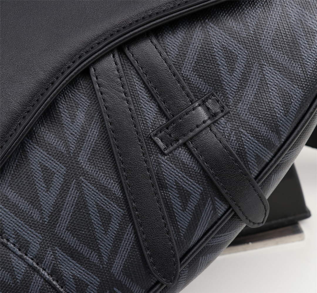 Dior 1ADPO093 Saddle Bag Black CD Diamond Canvas and Smooth Calfskin