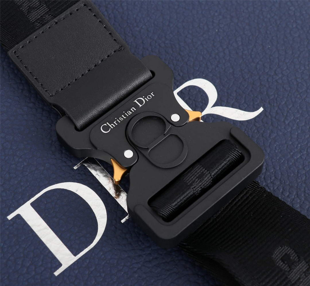 Dior 1ADPO093 Saddle Bag Black CD Diamond Canvas and Smooth Calfskin