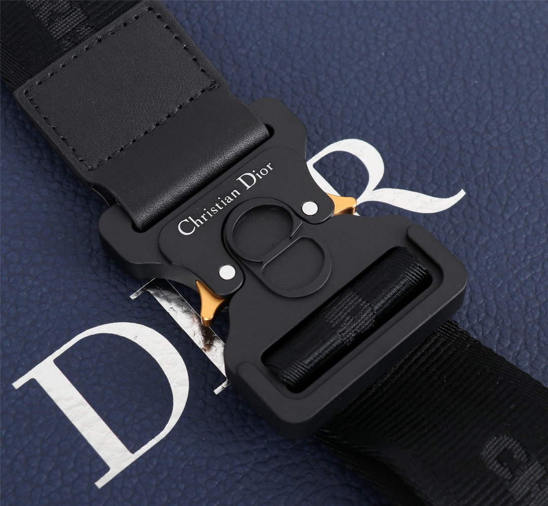 Dior 1ADPO093 Saddle Bag Black CD Diamond Canvas and Smooth Calfskin
