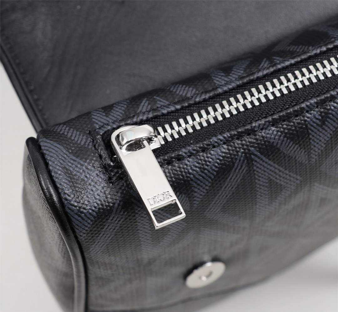 Dior 1ADPO093 Saddle Bag Black CD Diamond Canvas and Smooth Calfskin