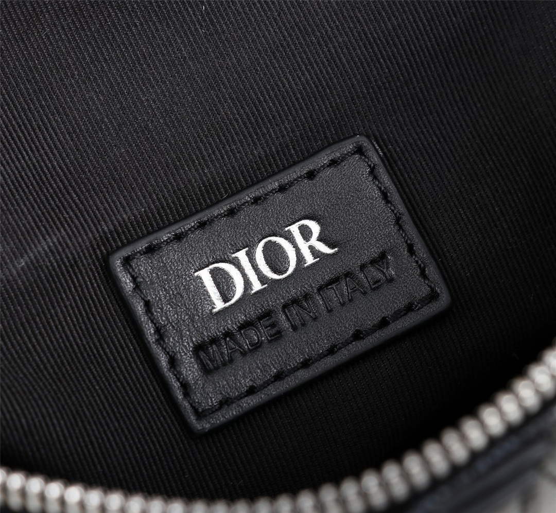 Dior 1ADPO093 Saddle Bag Black CD Diamond Canvas and Smooth Calfskin