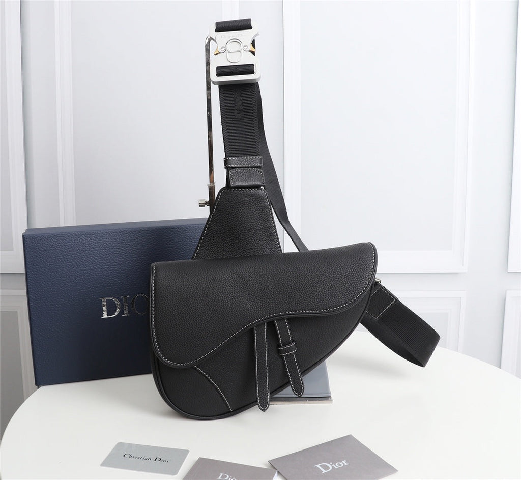 Dior 1ADPO093 Saddle Bag Black Grained Calfskin b