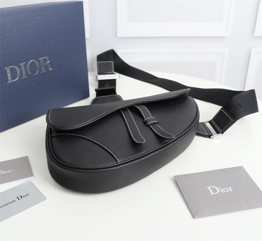Dior 1ADPO093 Saddle Bag Black Grained Calfskin b