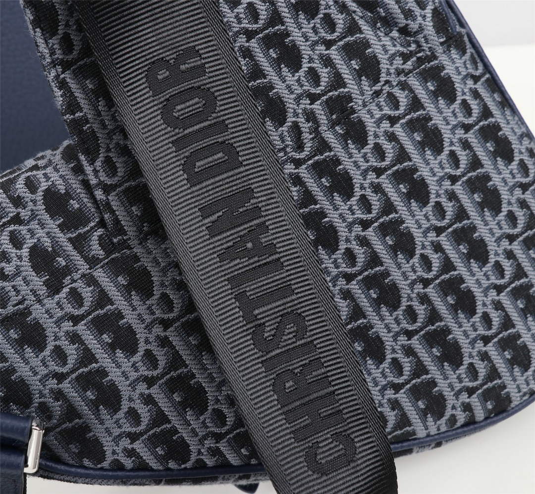 Dior 1ADPO093 Saddle Bag Blue and Black Dior Oblique Jacquard