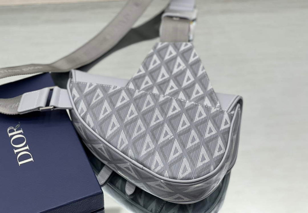 Dior 1ADPO093 Saddle Bag Gray CD Diamond Canvas and Smooth Calfskin
