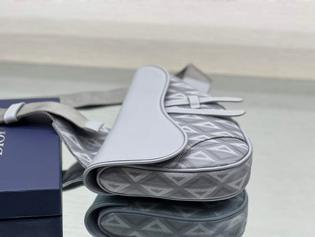 Dior 1ADPO093 Saddle Bag Gray CD Diamond Canvas and Smooth Calfskin