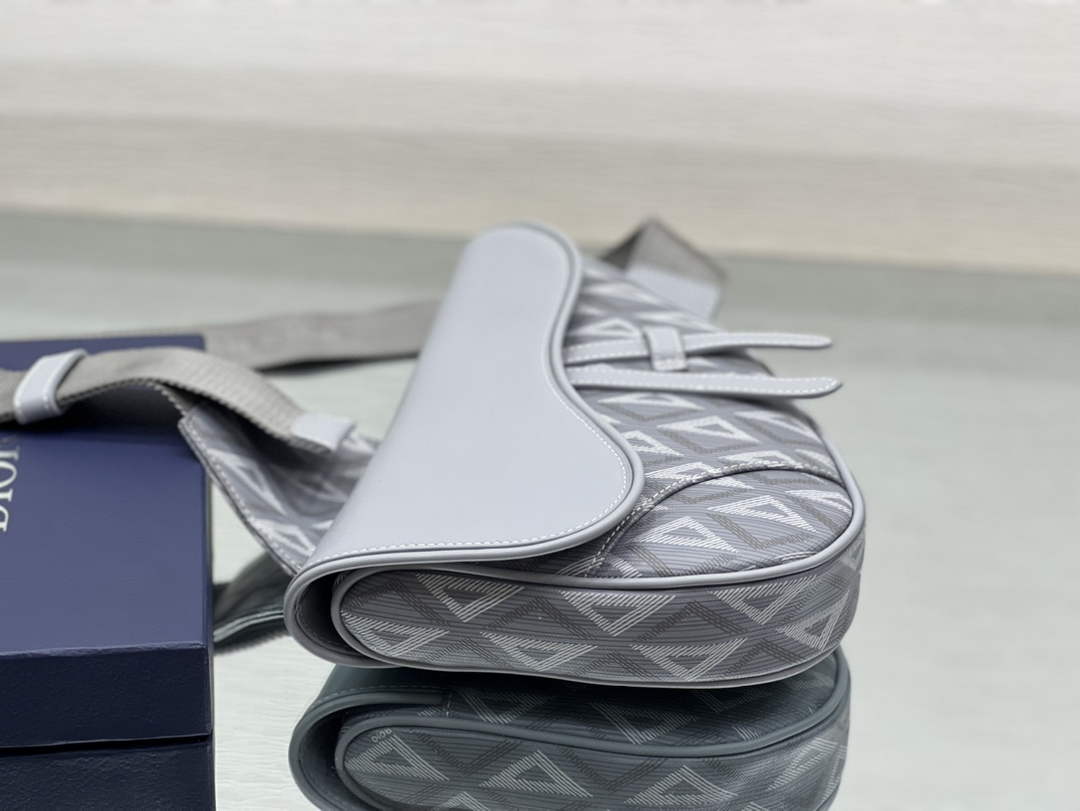Dior 1ADPO093 Saddle Bag Gray CD Diamond Canvas and Smooth Calfskin