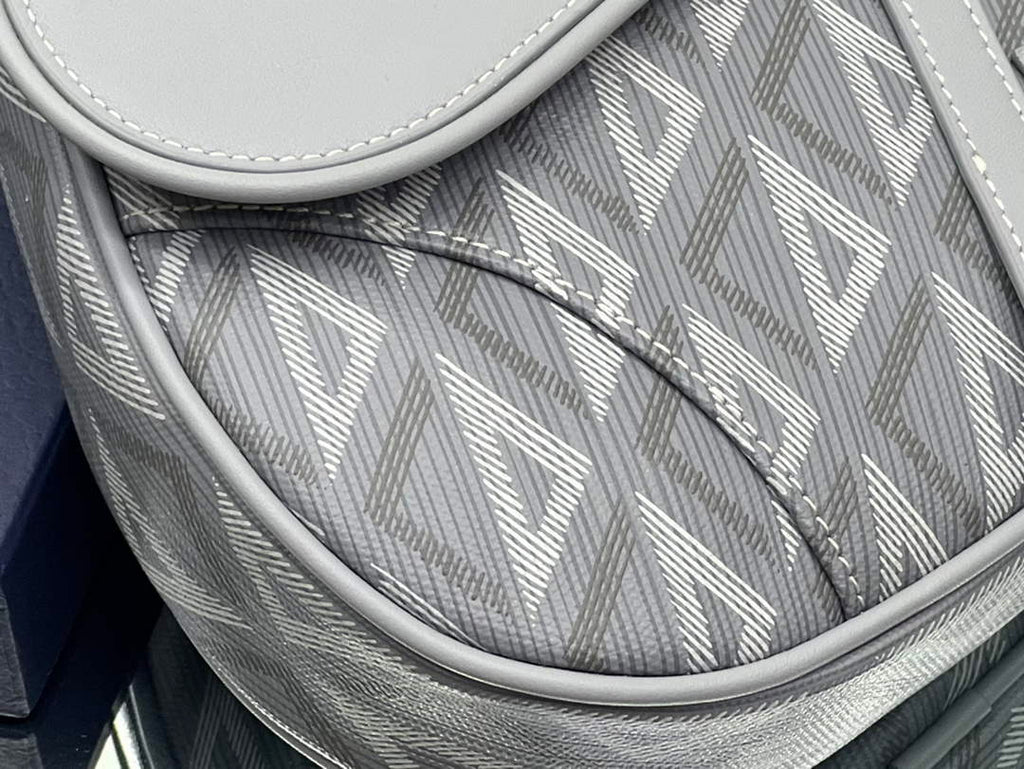 Dior 1ADPO093 Saddle Bag Gray CD Diamond Canvas and Smooth Calfskin