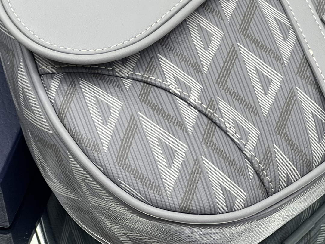 Dior 1ADPO093 Saddle Bag Gray CD Diamond Canvas and Smooth Calfskin