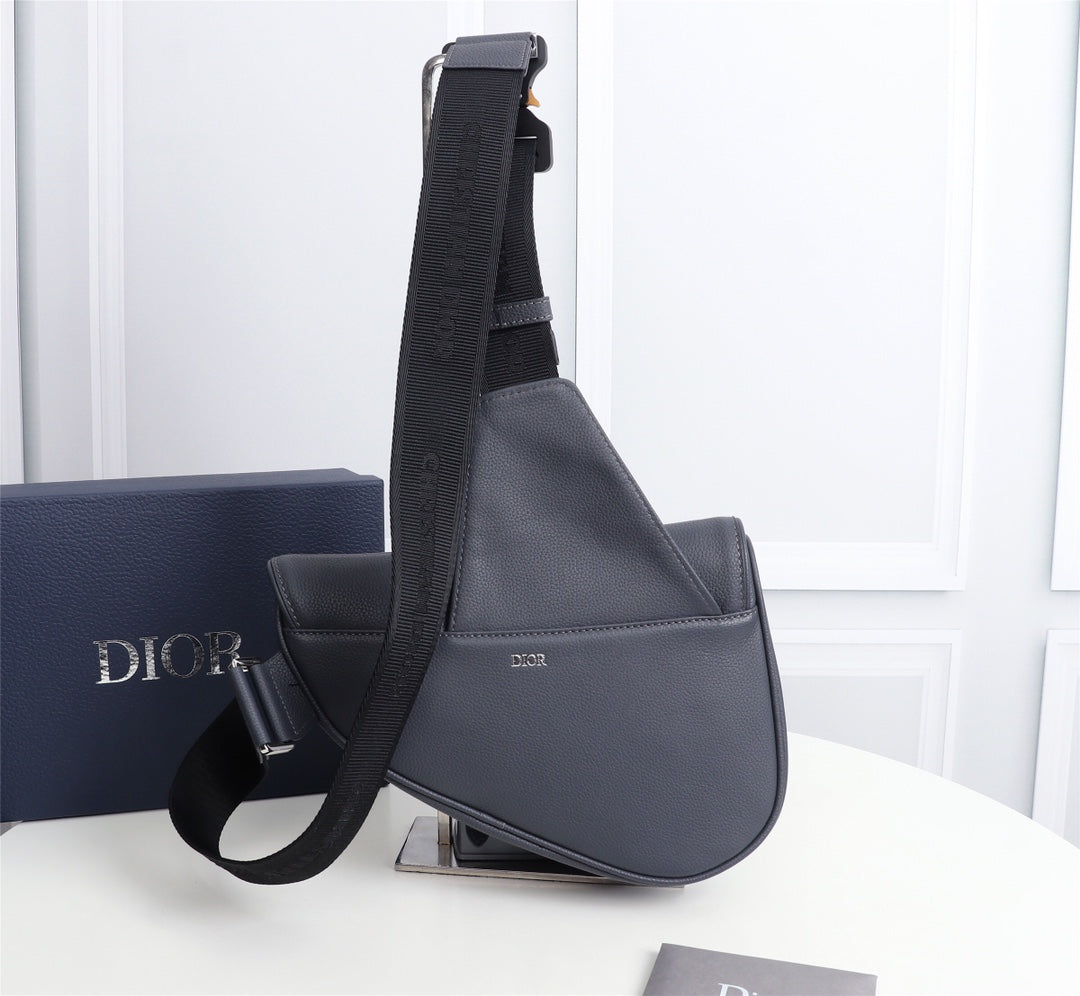 Dior 1ADPO093 Saddle Bag Gray Grained Calfskin Christian Dior 1947