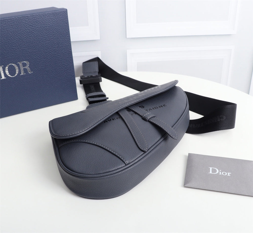 Dior 1ADPO093 Saddle Bag Gray Grained Calfskin Christian Dior 1947