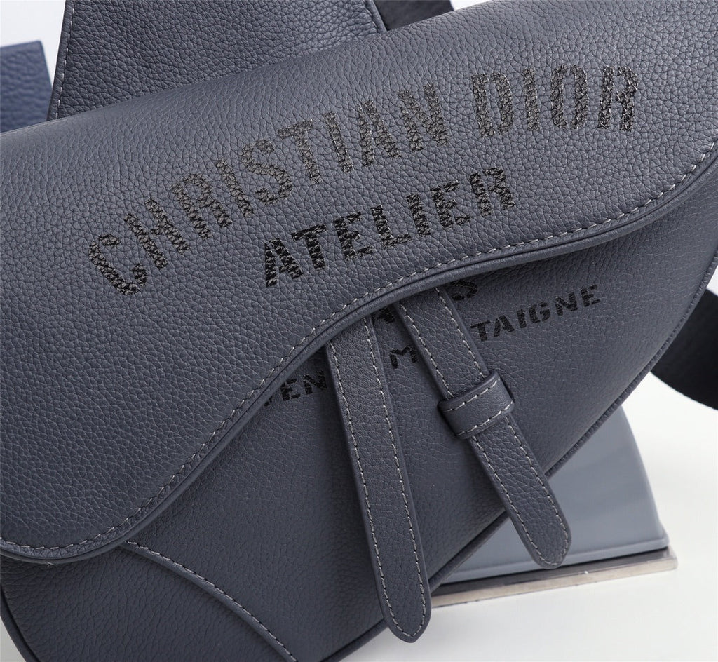 Dior 1ADPO093 Saddle Bag Gray Grained Calfskin Christian Dior 1947