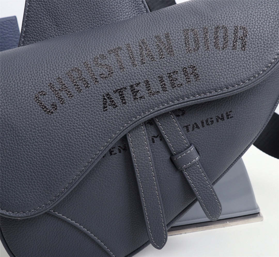 Dior 1ADPO093 Saddle Bag Gray Grained Calfskin Christian Dior 1947