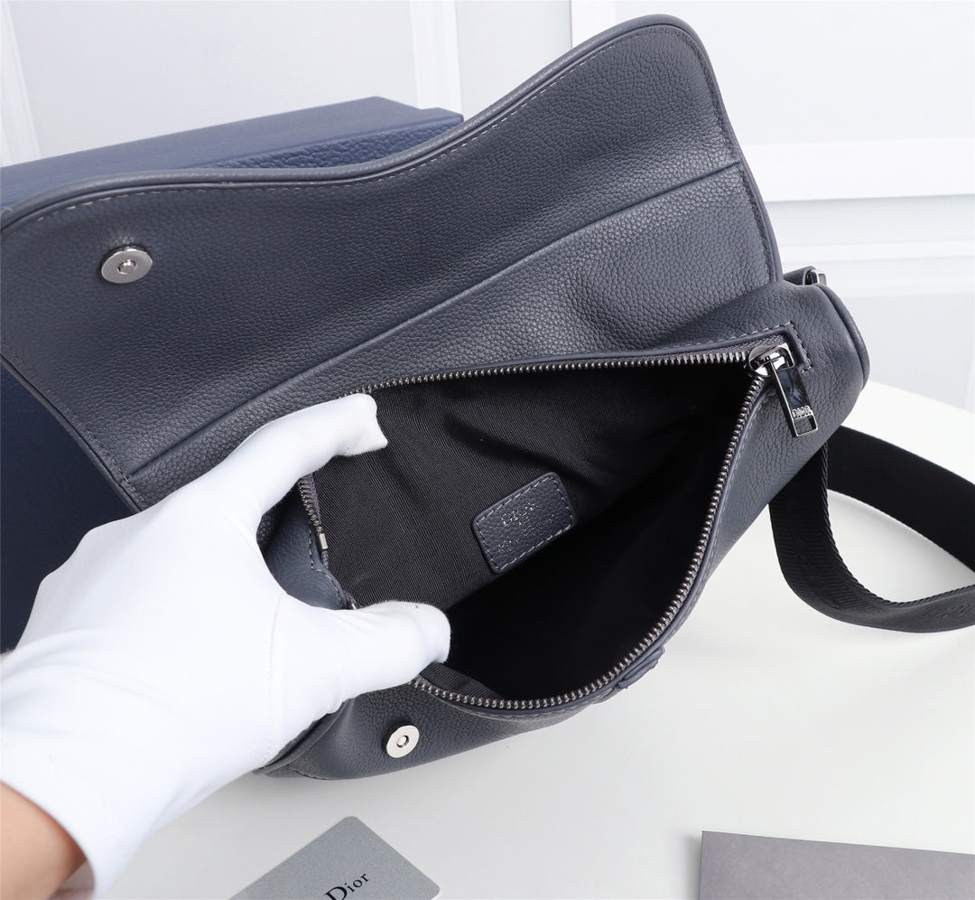 Dior 1ADPO093 Saddle Bag Gray Grained Calfskin Christian Dior 1947