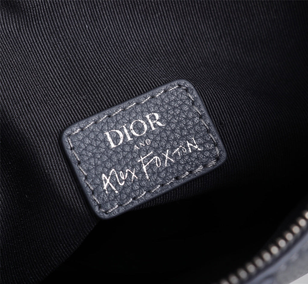 Dior 1ADPO093 Saddle Bag Gray Grained Calfskin Christian Dior 1947