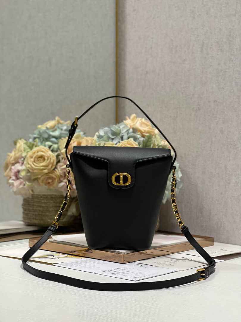 Dior 30 Montaigne Amber Mini Bucket Bag S2319 Black Leather - Default Title - View 1