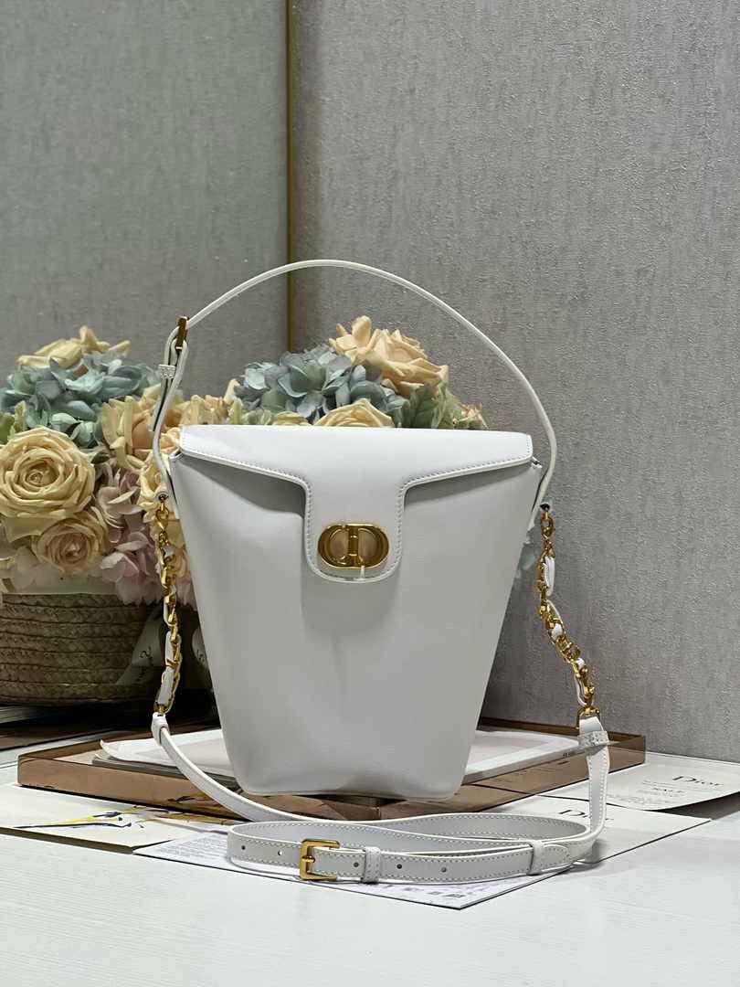 Dior 30 Montaigne Amber Mini Bucket Bag S2319 White Leather - Default Title - View 1