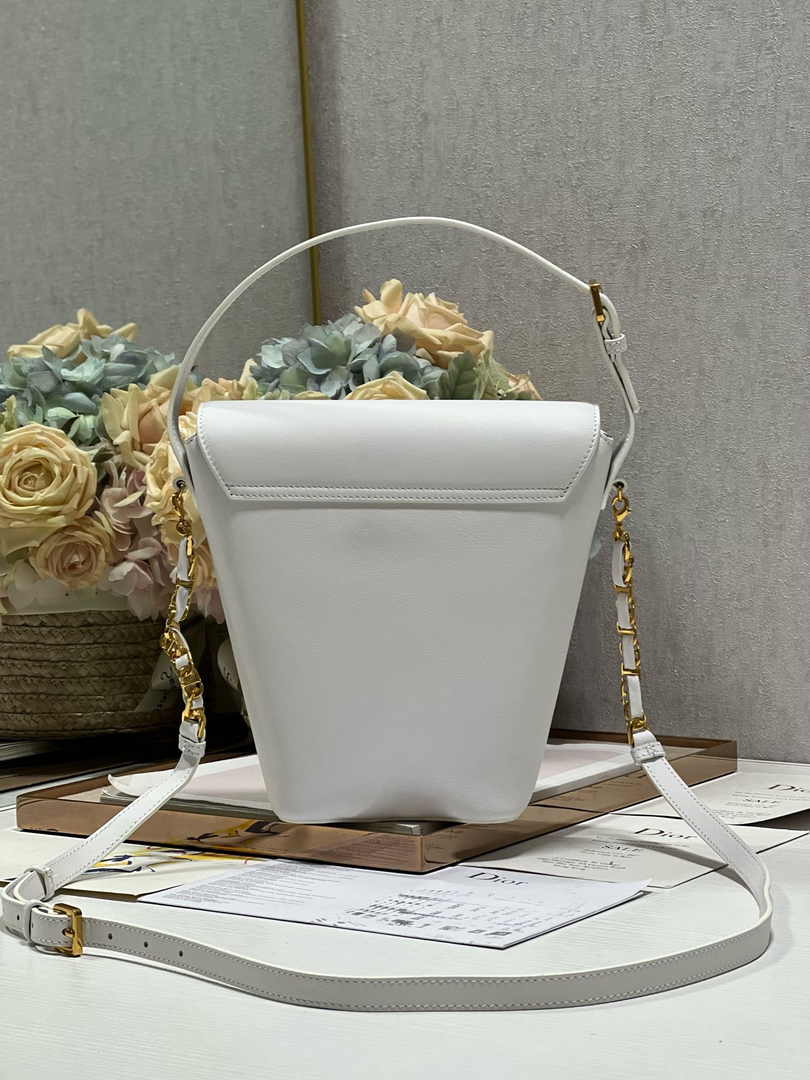 Dior 30 Montaigne Amber Mini Bucket Bag S2319 White Leather - Default Title - View 6