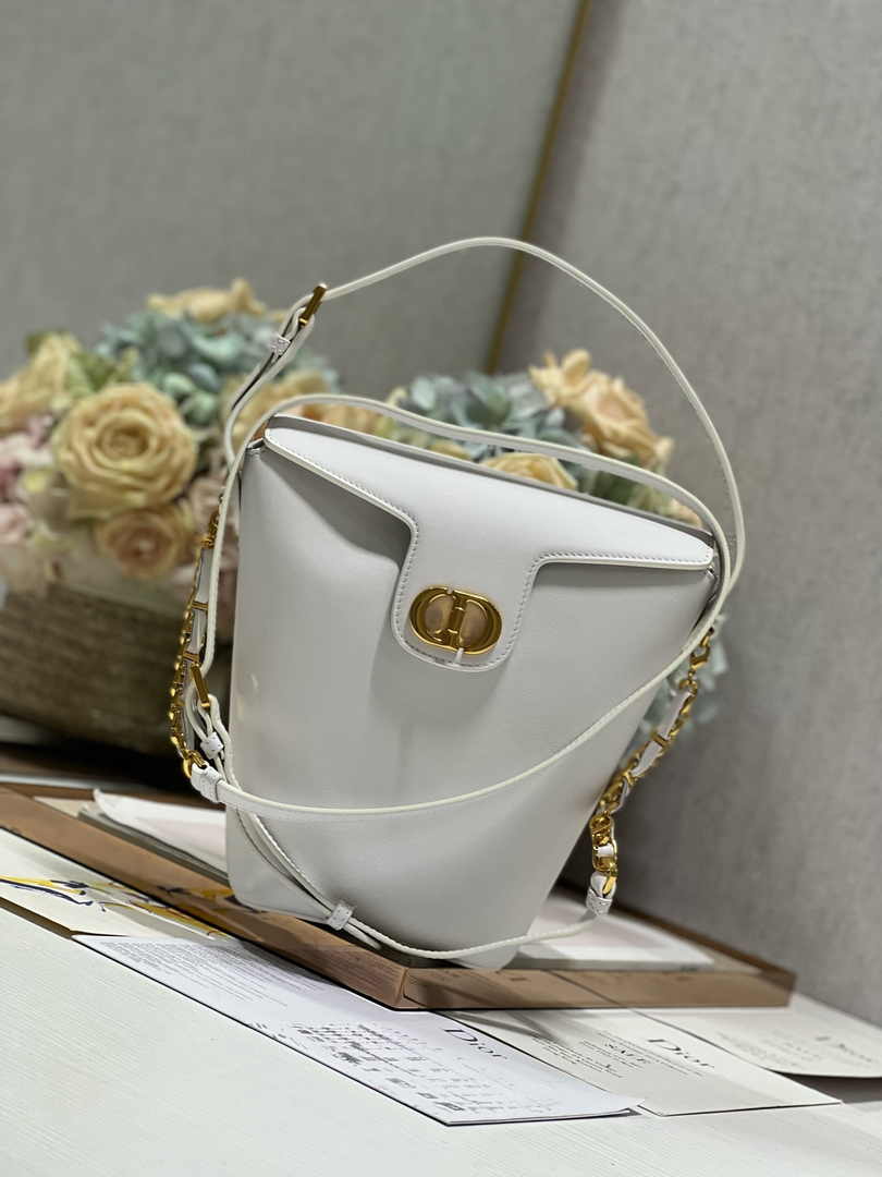 Dior 30 Montaigne Amber Mini Bucket Bag S2319 White Leather - Default Title - View 9