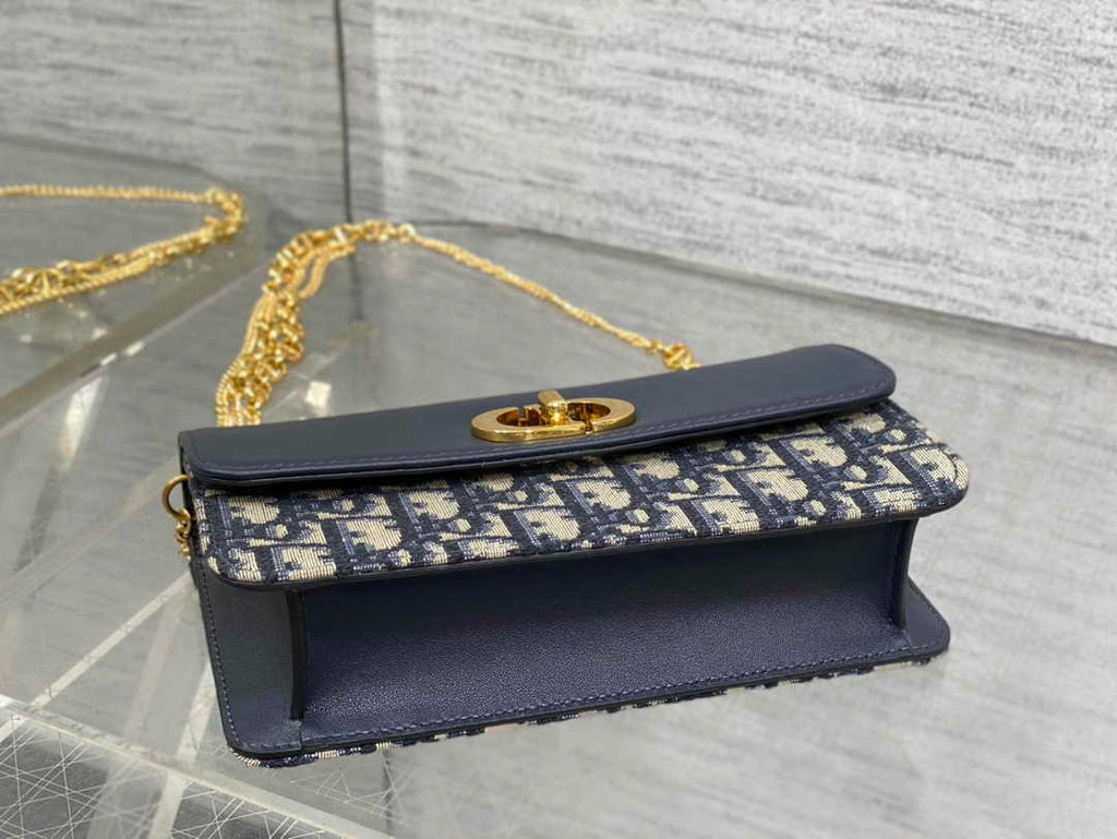 Dior 30 Montaigne Avenue East-West Double Carry Mini Bag S2350 Blue