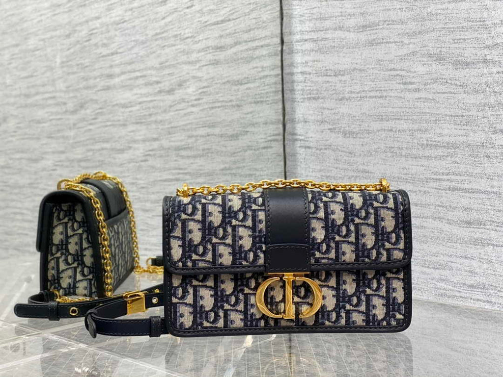 Dior 30 Montaigne East-West Bag with Chain Blue Oblique Jacquard