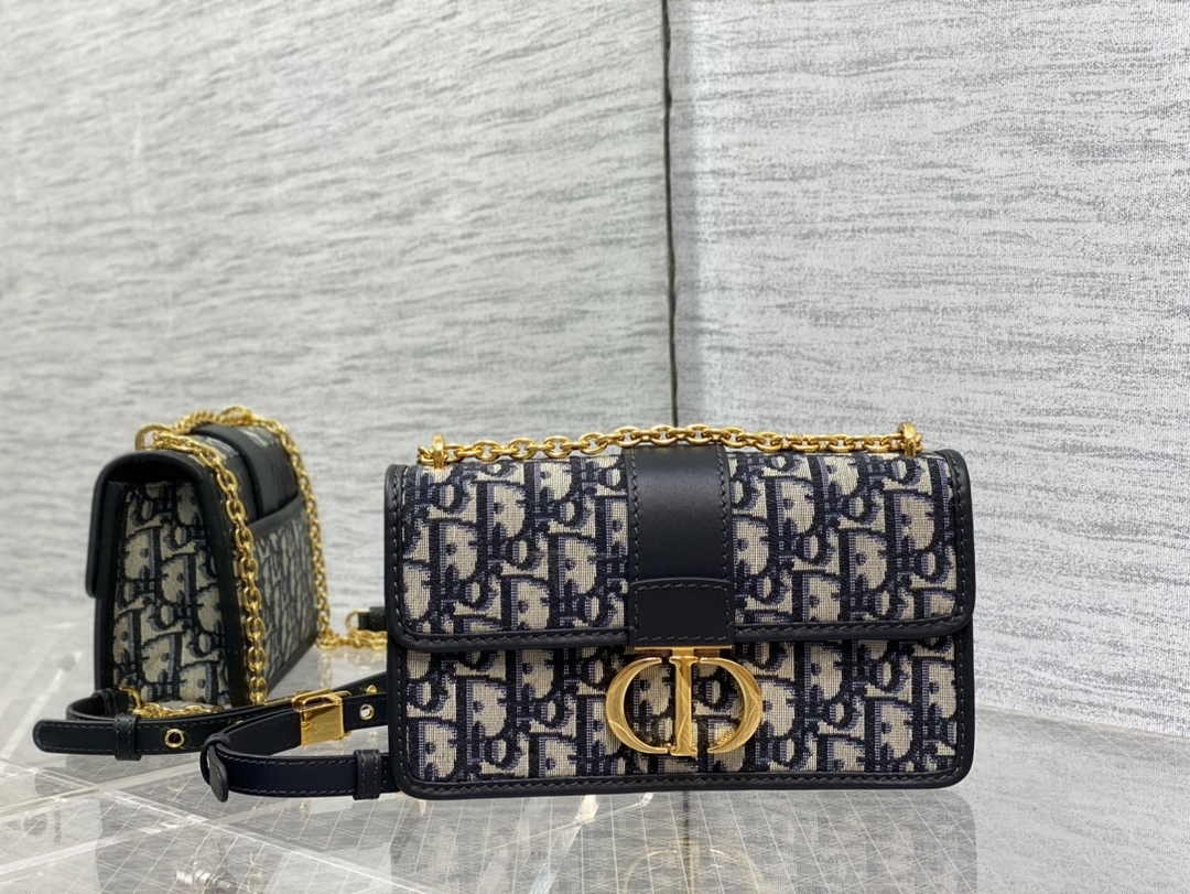 Dior 30 Montaigne East-West Bag with Chain Blue Oblique Jacquard