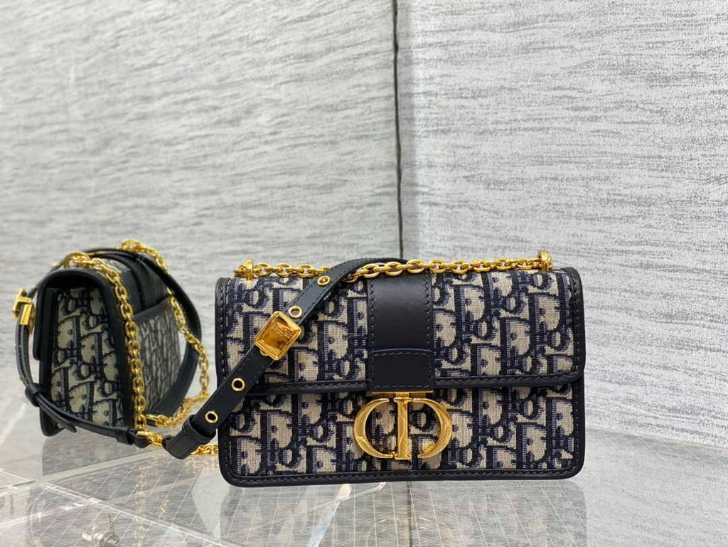 Dior 30 Montaigne East-West Bag with Chain Blue Oblique Jacquard