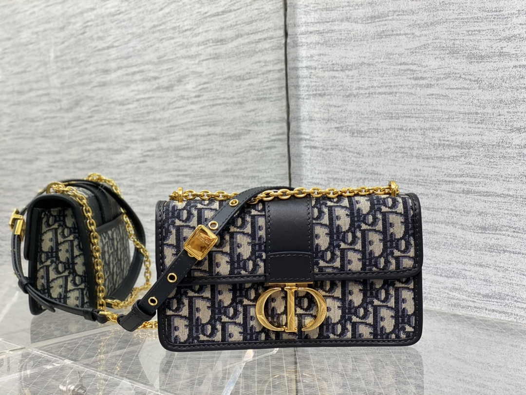 Dior 30 Montaigne East-West Bag with Chain Blue Oblique Jacquard