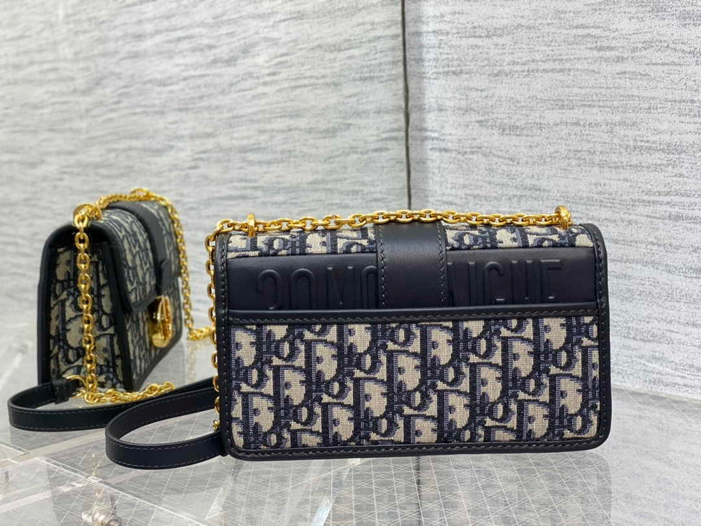 Dior 30 Montaigne East-West Bag with Chain Blue Oblique Jacquard - Default Title - View 4