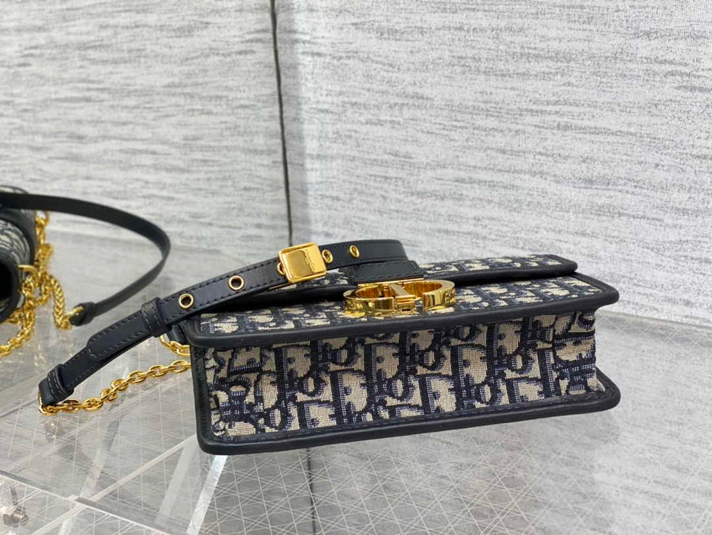 Dior 30 Montaigne East-West Bag with Chain Blue Oblique Jacquard