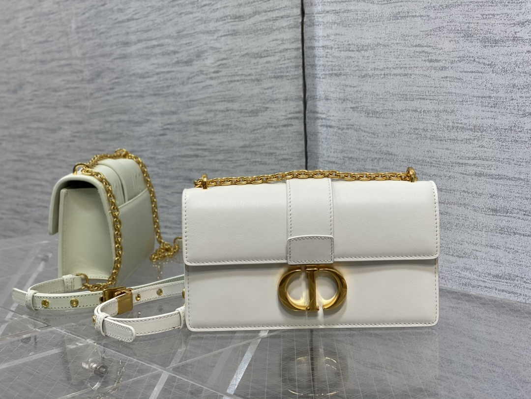 Dior 30 Montaigne East-West Bag with Chain M9334 White Calfskin