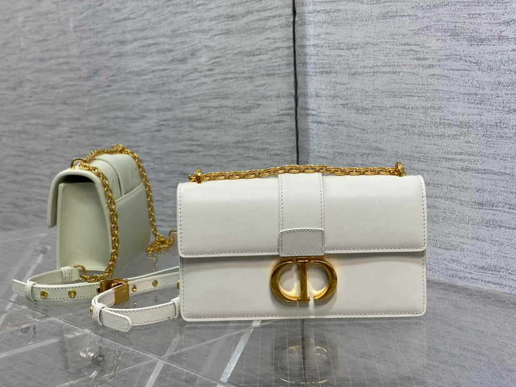 Dior 30 Montaigne East-West Bag with Chain M9334 White Calfskin