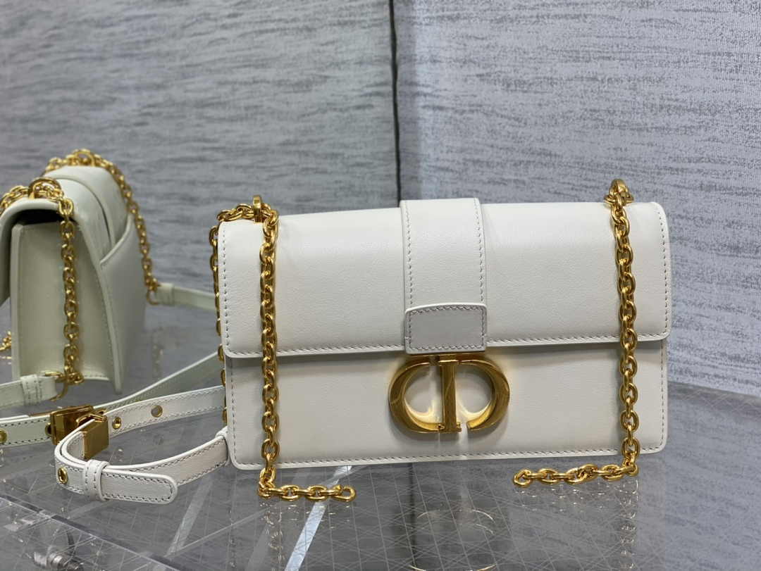 Dior 30 Montaigne East-West Bag with Chain M9334 White Calfskin
