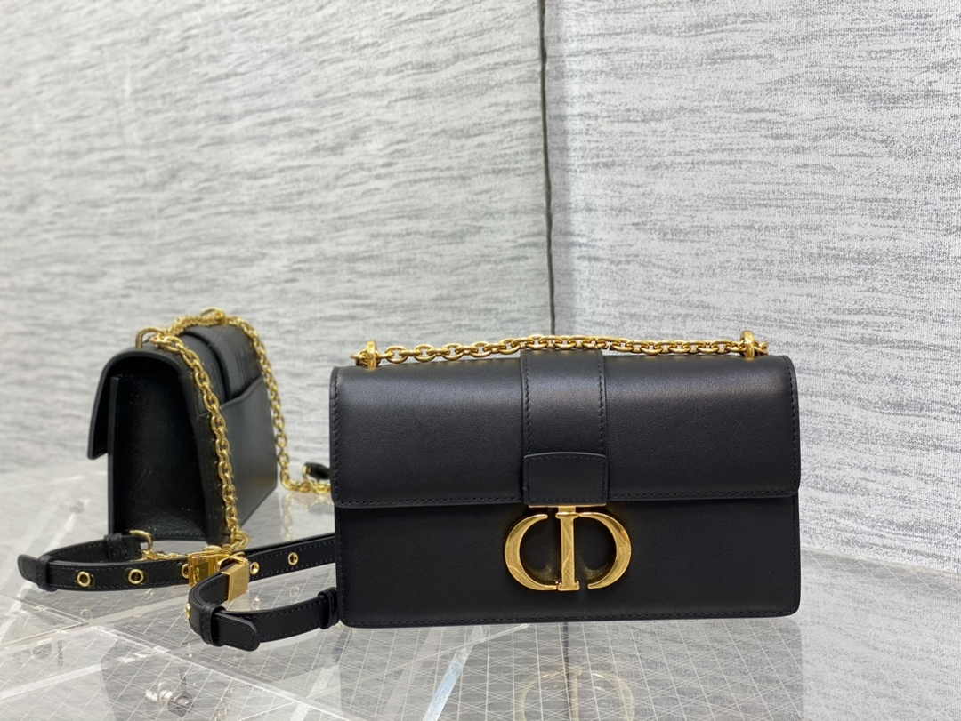 Dior 30 Montaigne East-West Bag with Chain M9334 Black Calfskin