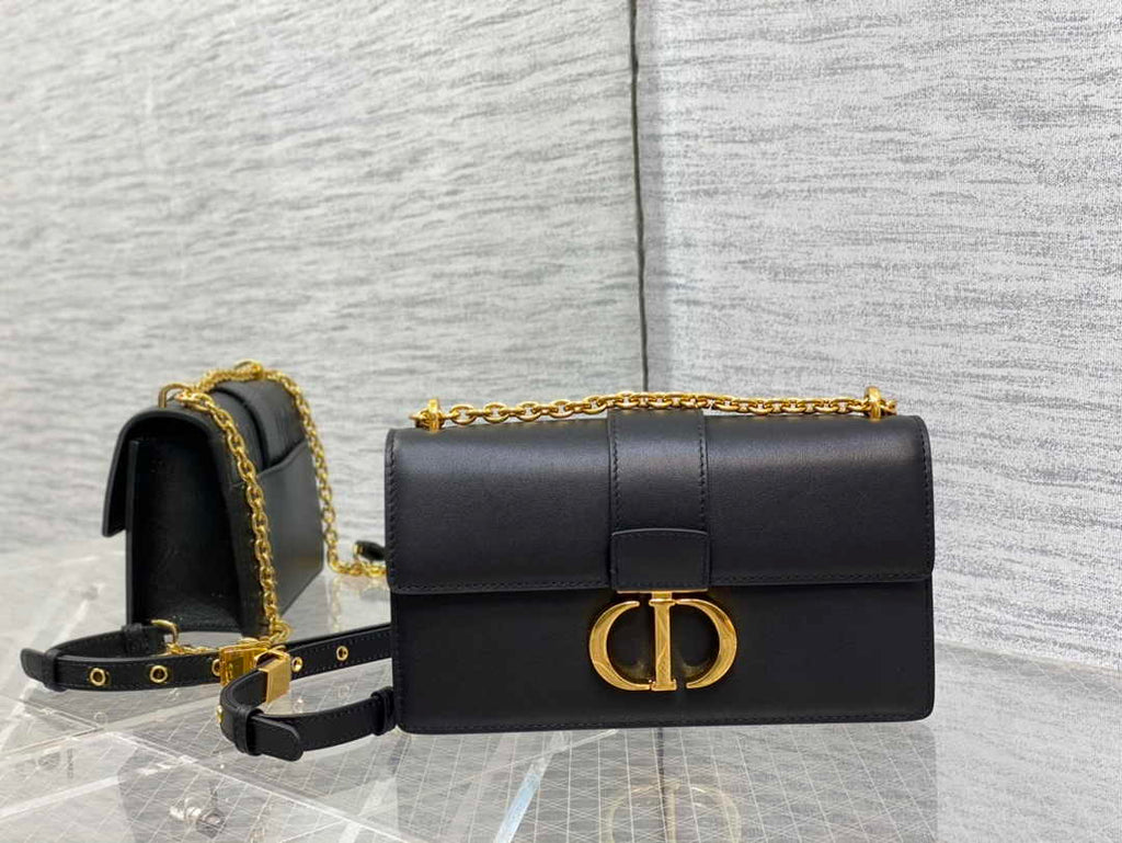 Dior 30 Montaigne East-West Bag with Chain M9334 Black Calfskin