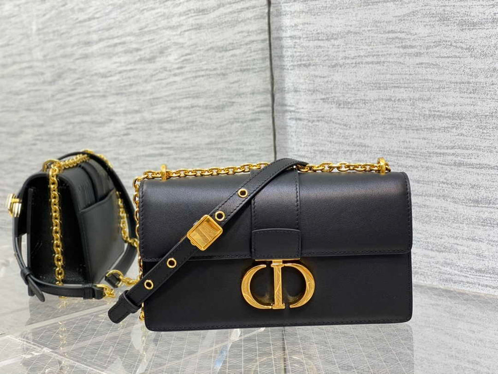 Dior 30 Montaigne East-West Bag with Chain M9334 Black Calfskin
