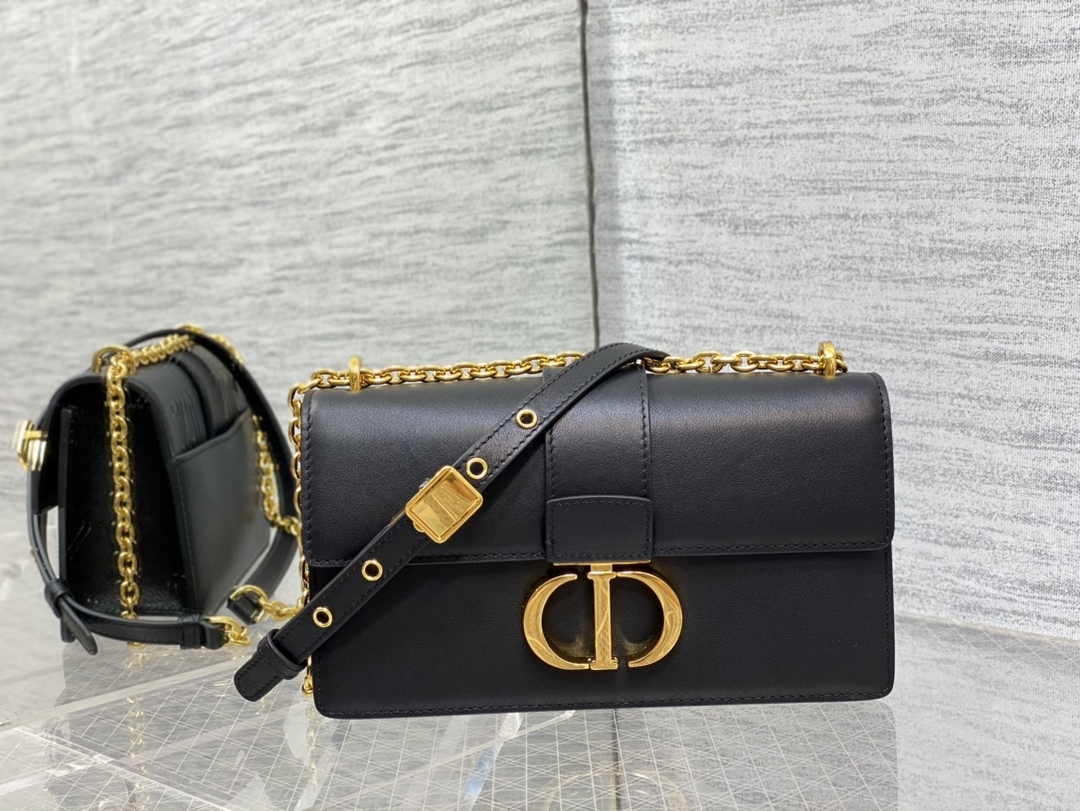 Dior 30 Montaigne East-West Bag with Chain M9334 Black Calfskin