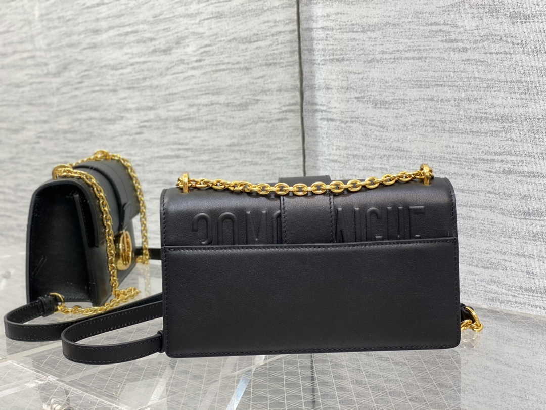 Dior 30 Montaigne East-West Bag with Chain M9334 Black Calfskin