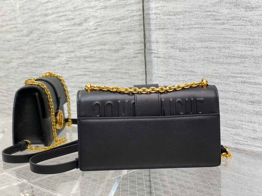 Dior 30 Montaigne East-West Bag with Chain M9334 Black Calfskin