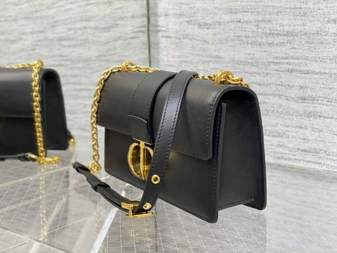 Dior 30 Montaigne East-West Bag with Chain M9334 Black Calfskin