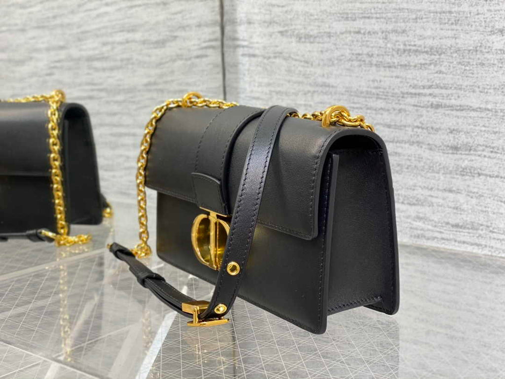 Dior 30 Montaigne East-West Bag with Chain M9334 Black Calfskin