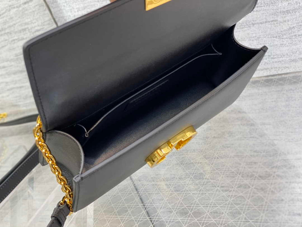 Dior 30 Montaigne East-West Bag with Chain M9334 Black Calfskin