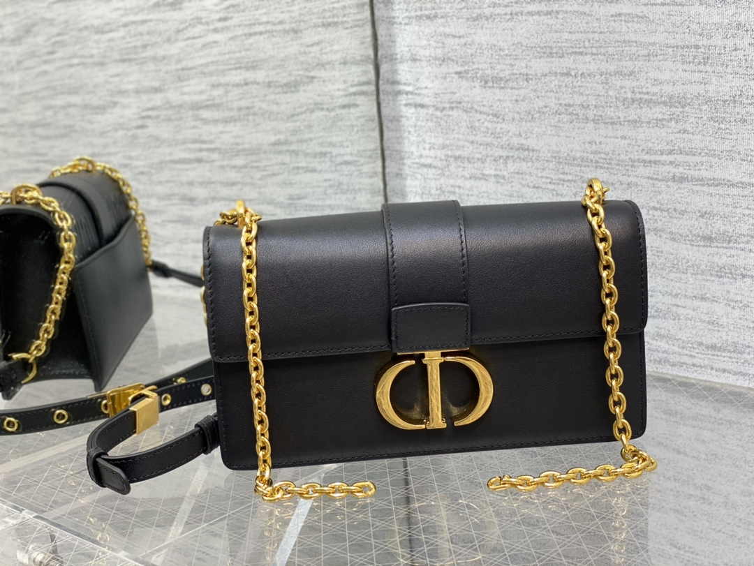 Dior 30 Montaigne East-West Bag with Chain M9334 Black Calfskin