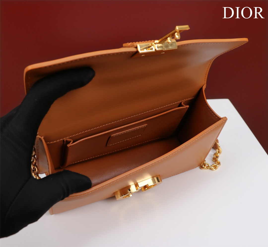 Dior 30 Montaigne East-West Bag with Chain M9334 Brown Calfskin