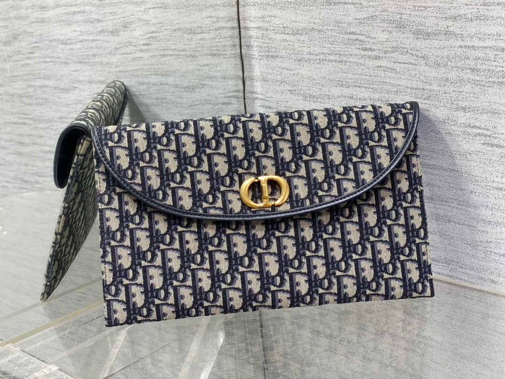 Dior 30 Montaigne Avenue Pouch with Flap Blue Oblique Jacquard S2191
