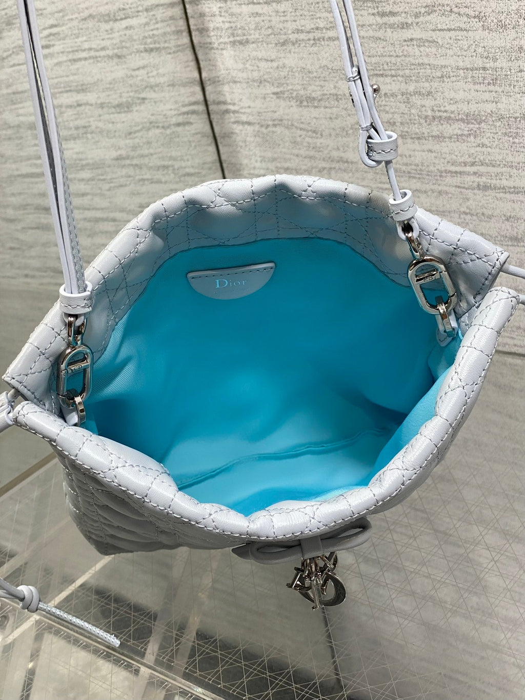 Dior Adiorable Mini Bucket Bag - S2611 - Ice Blue Cannage Lambskin - Default Title - View 9